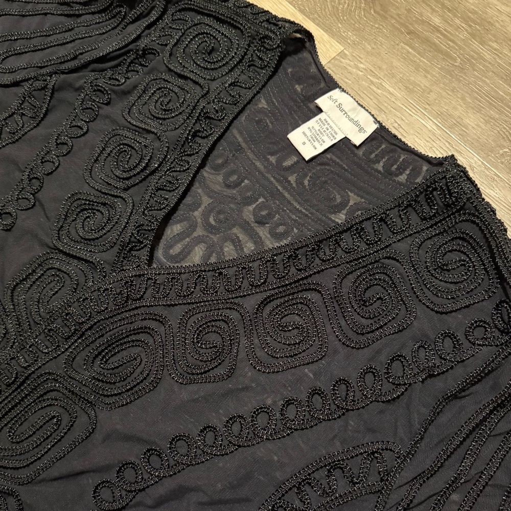 Soft Surroundings Black Sheer Embroidered Bolero Top
